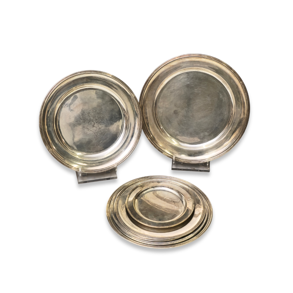 ROCA JEWELRY. SEVEN PUNCHED SILVER TRAYS.