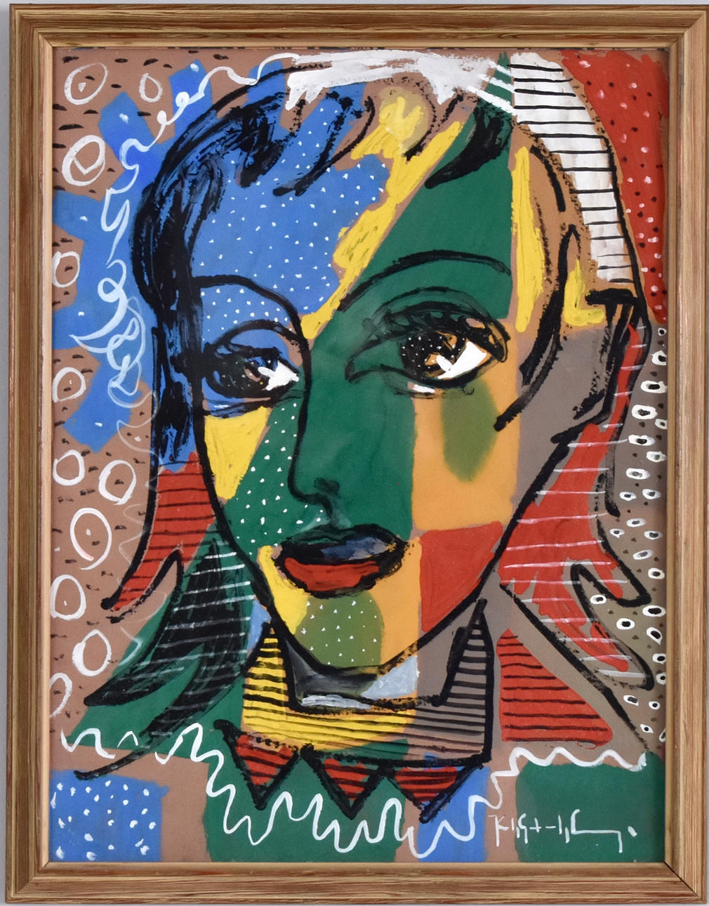 OIDENTIFIERAD KONSTNÄR. gouache, composition with female face.