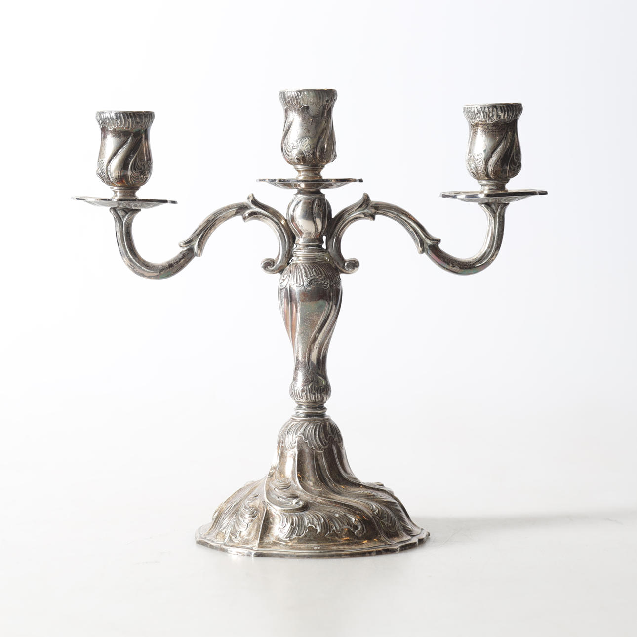 A silver rococo style candelabra, 20th century.