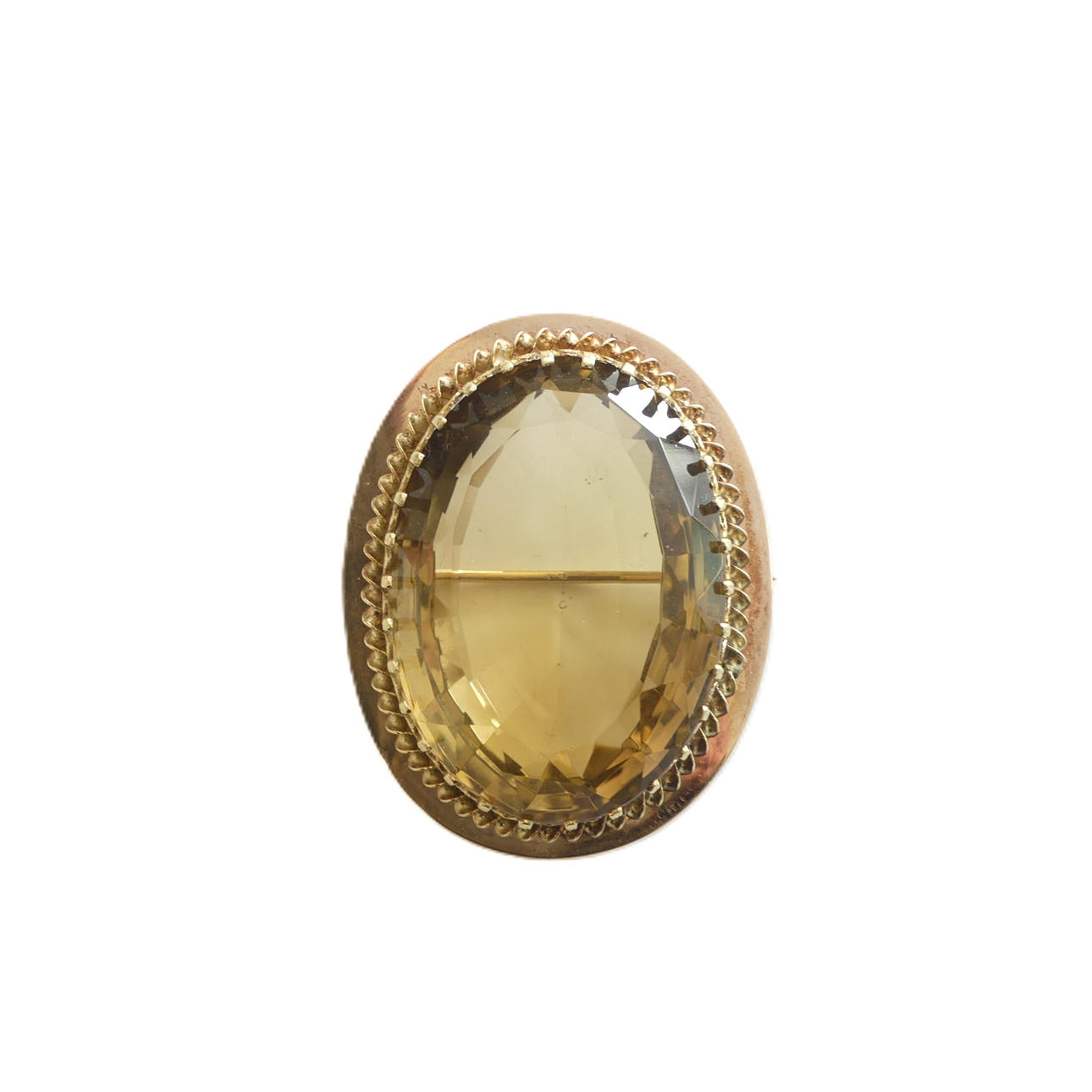 BROOCH, 14 K with yellow stone.