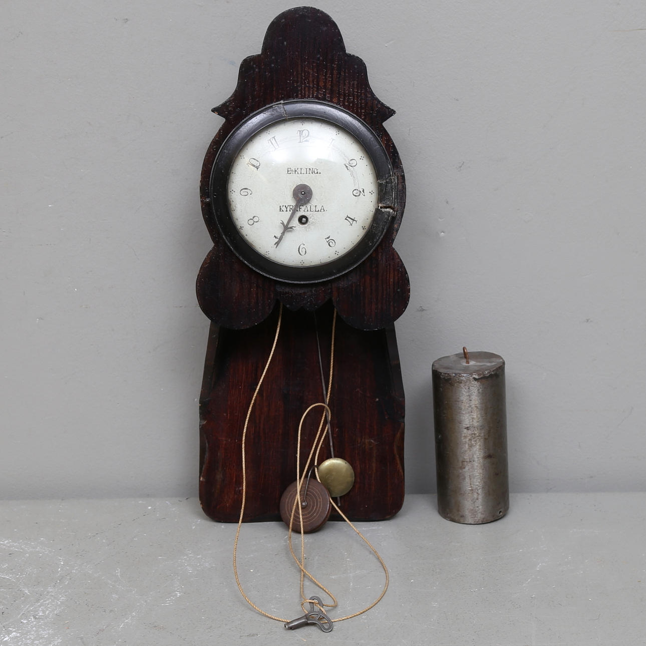 WALL PENDULUM, marked Em. Kling Kyrkfalla, 19th century.