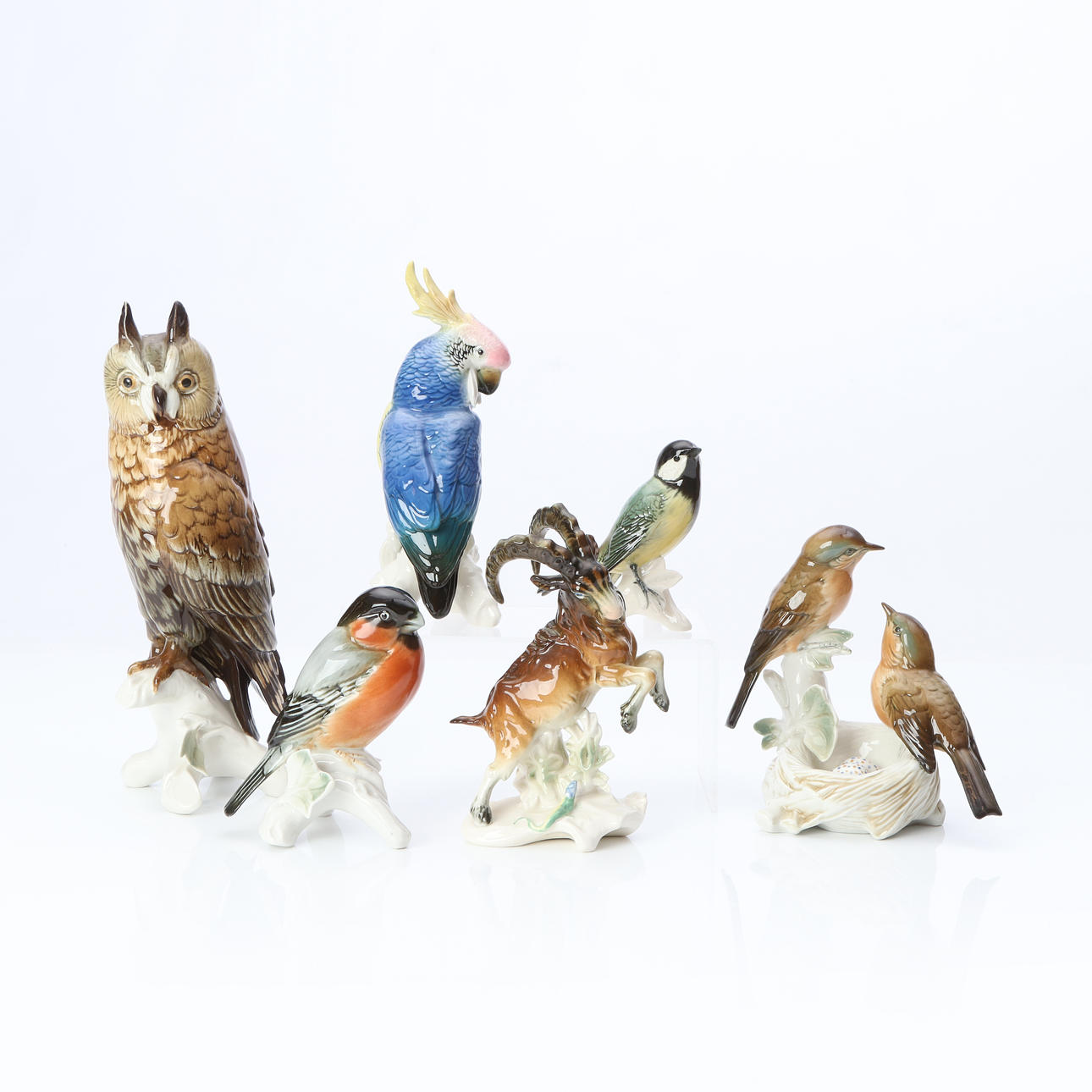 KARL ENS, FIGURINER, SEX ST. Keramik. Djur. Tyskland, 1900-tal.