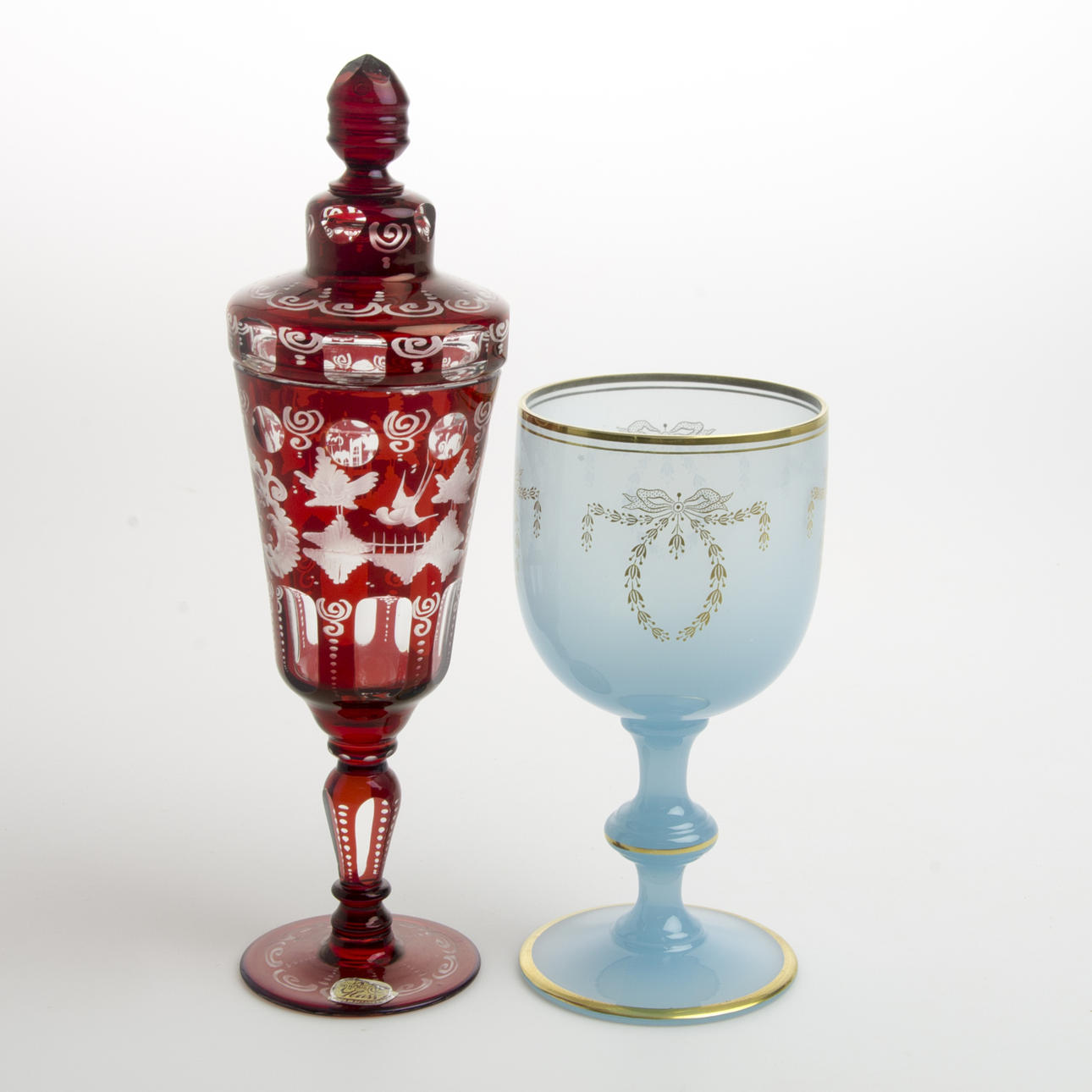 POKALGLAS, 2 stycken, bl.a. böhmisk kristall.