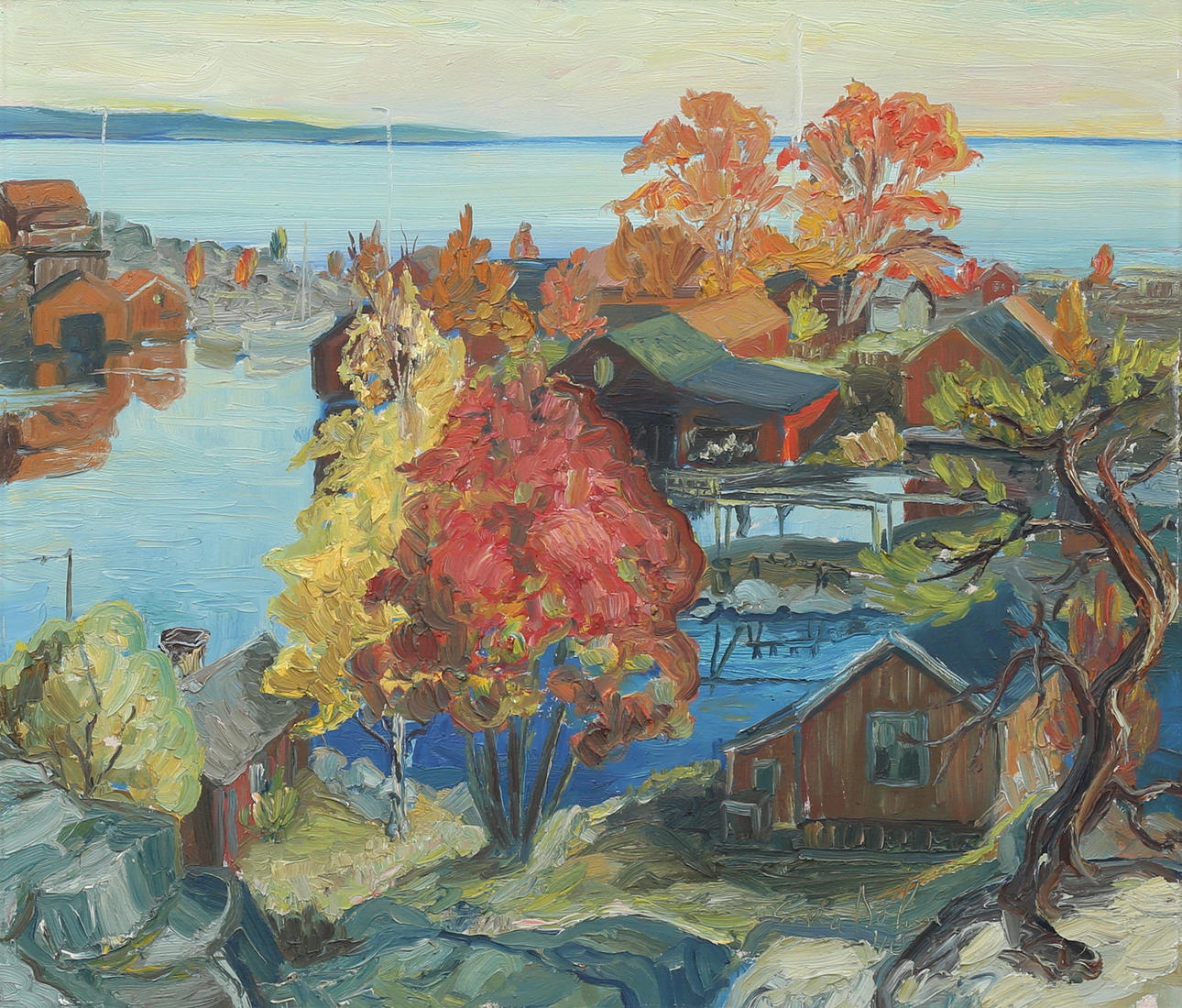 GÖSTA BOHM. Archipelago view. Oil on panel, signed and dated -40.