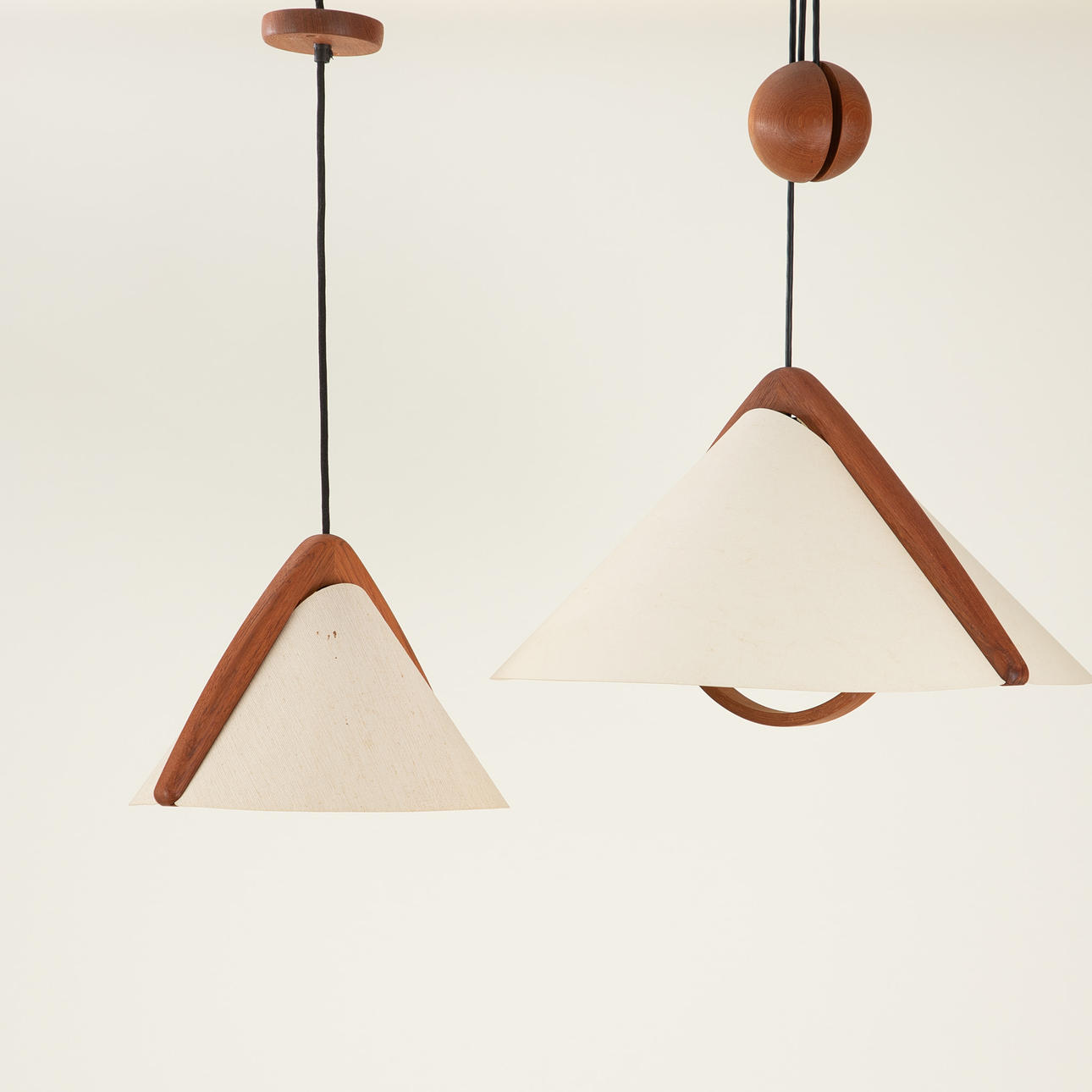 Domus, 2 pendant lamps, Teak, Denmark (2).
