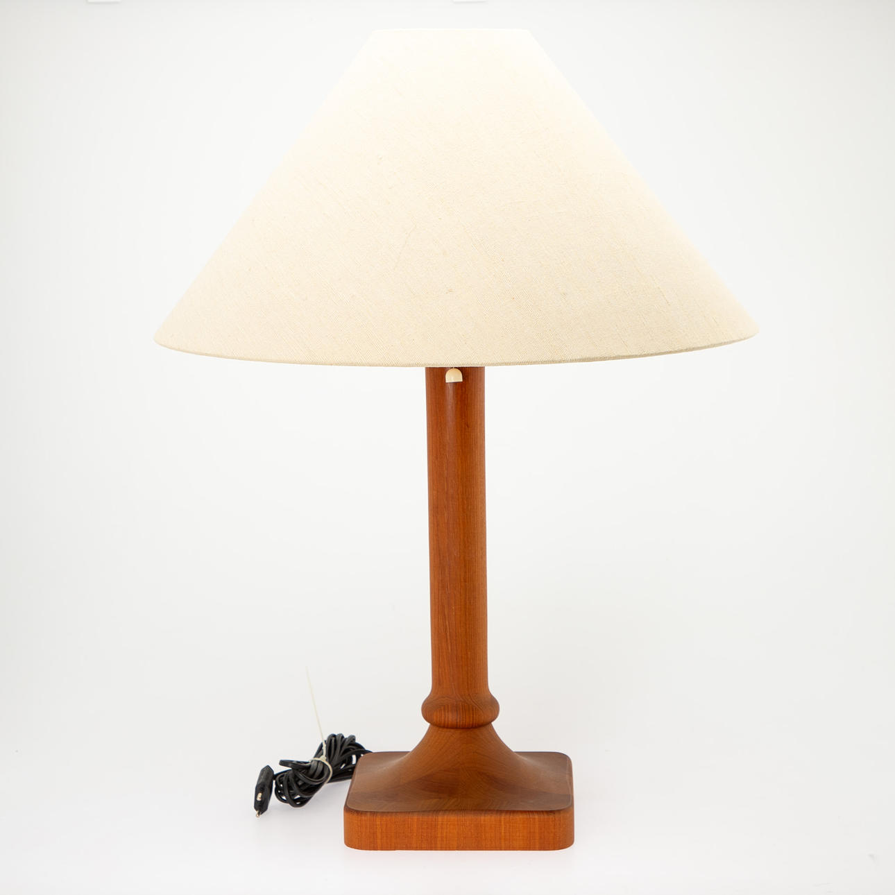 Domus, teak table lamp with beige fabric, Denmark.