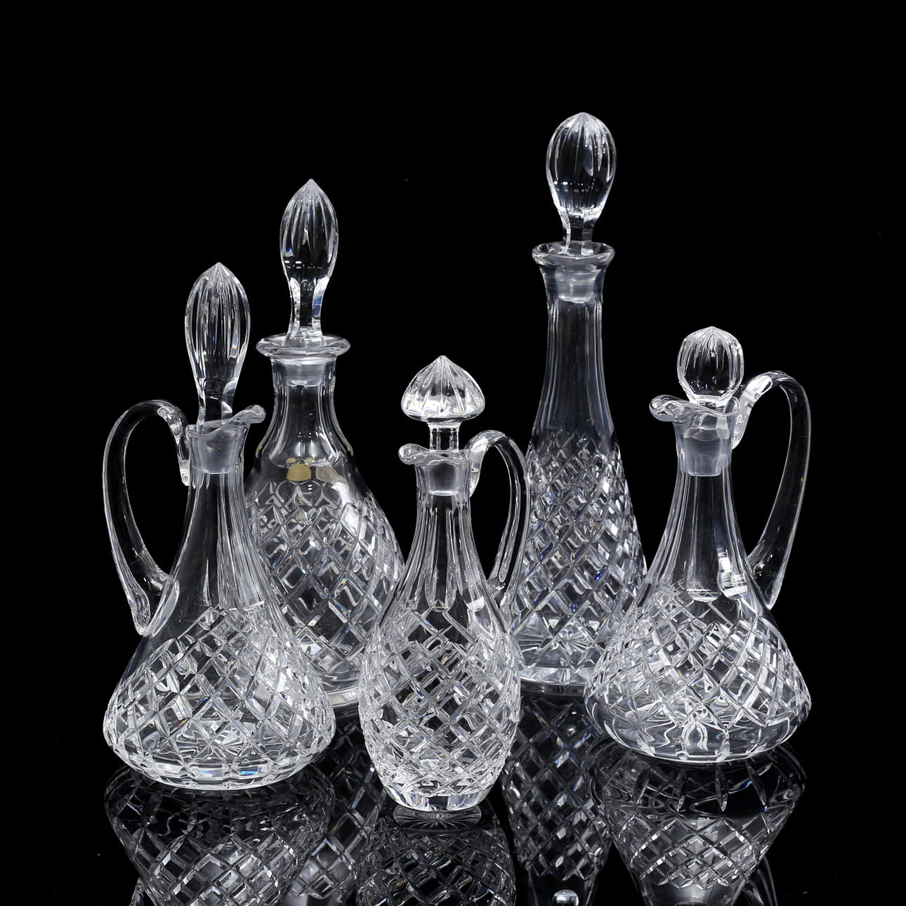 KARAFFER, 5 st, slipat glas, 1900-tal.