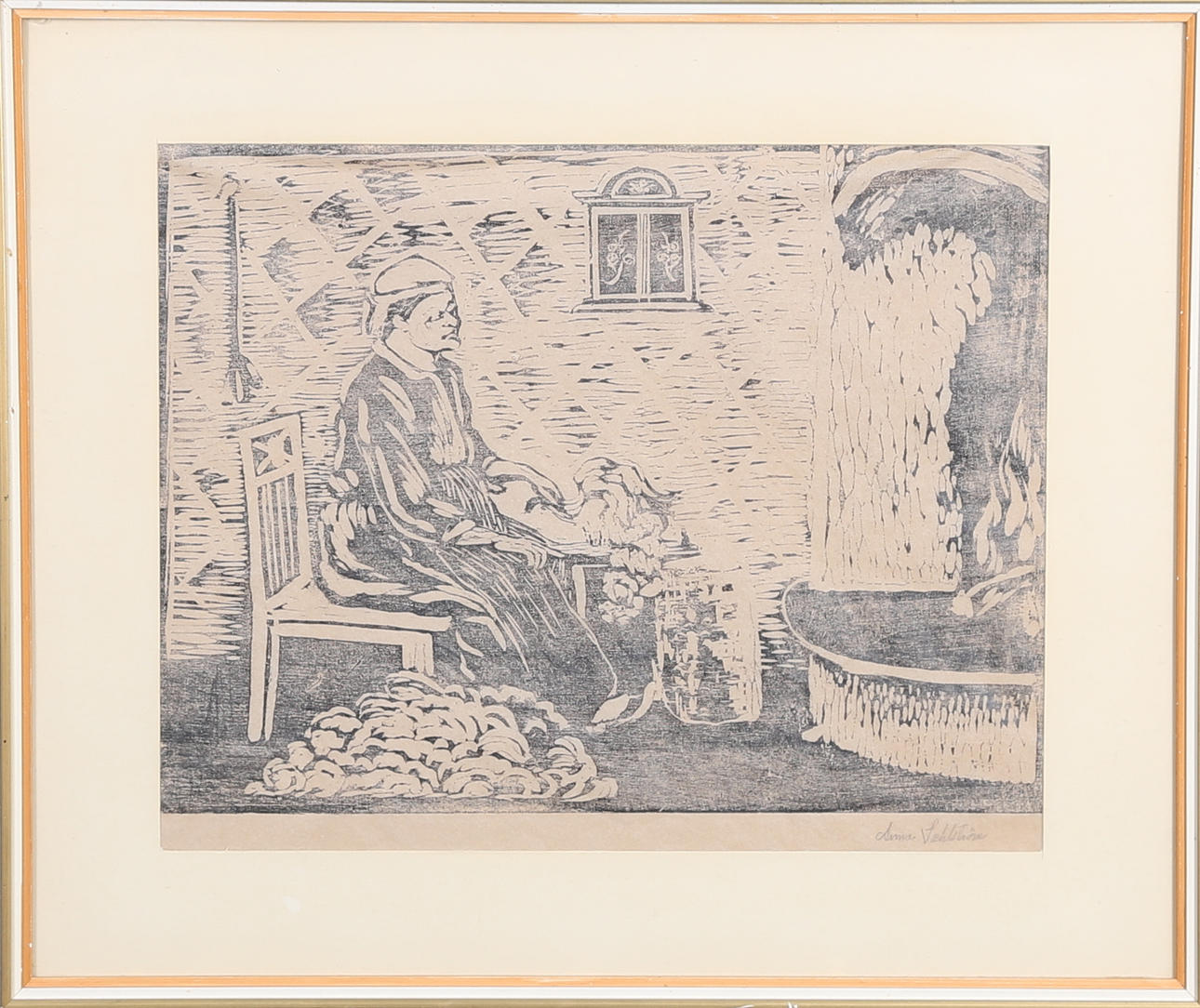 ANNA SAHLSTRÖM. Träsnitt, signerad.