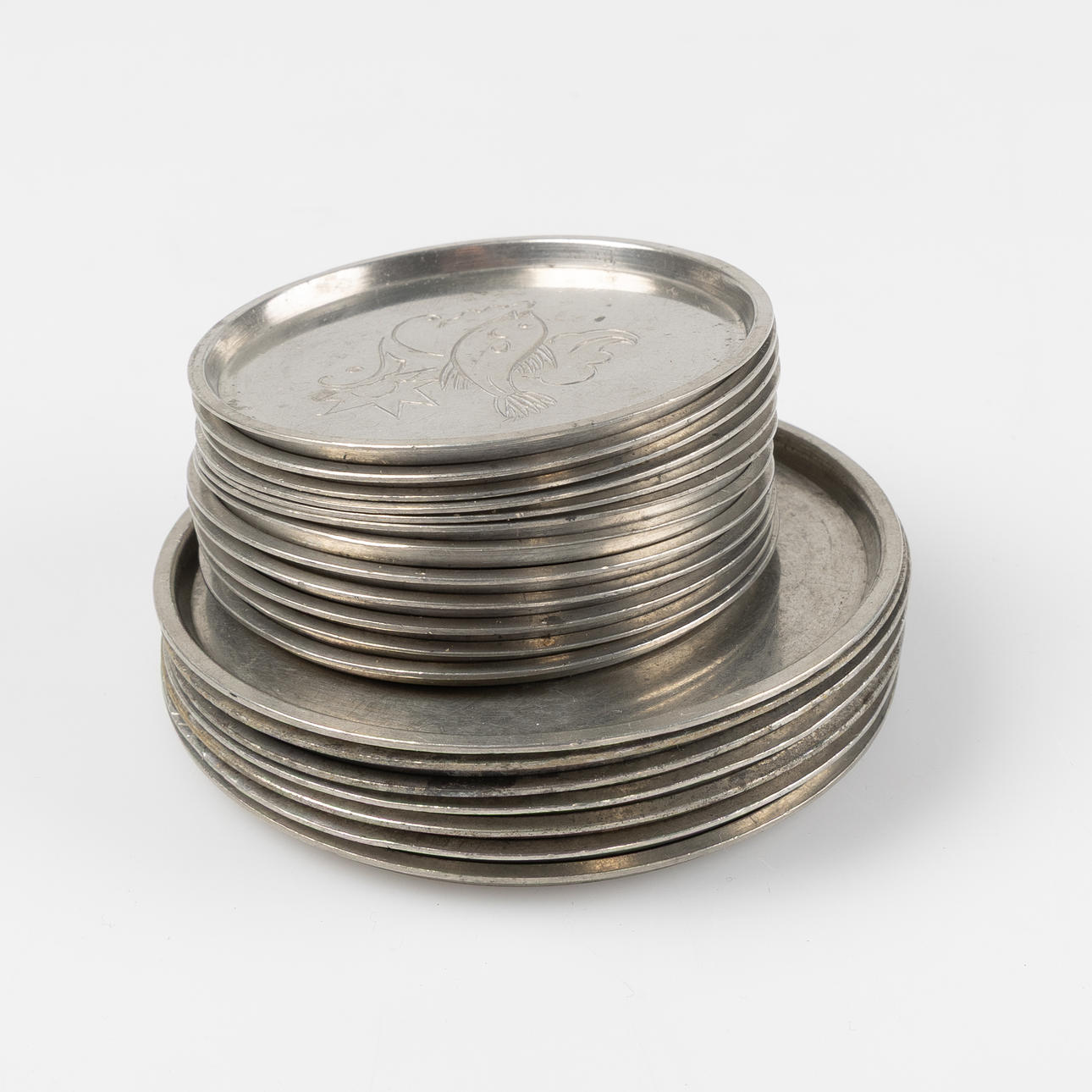 JUST ANDERSEN, Denmark, Coasters in tin, 12+7 pcs.