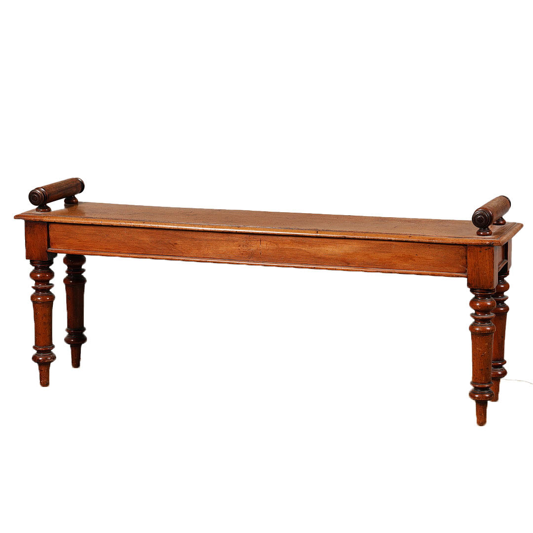 A VICTORIAN WALNUT HALL BENCH.