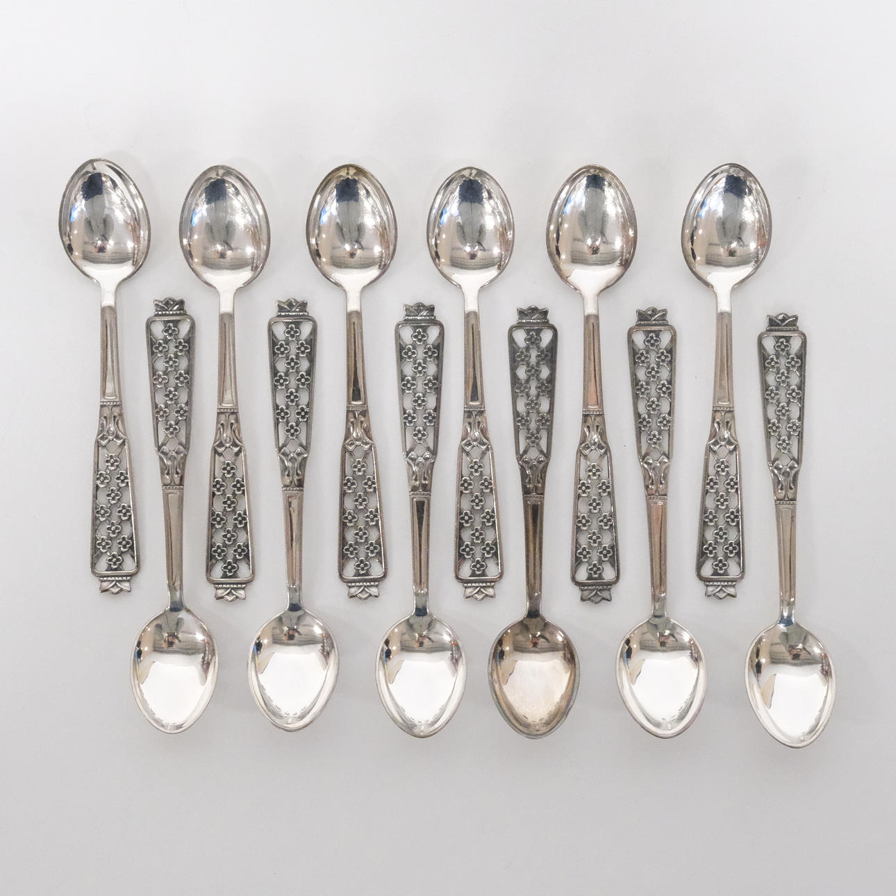 COFFEE SPOONS, “PRINCESS”, SILVER, 12 PIECES.