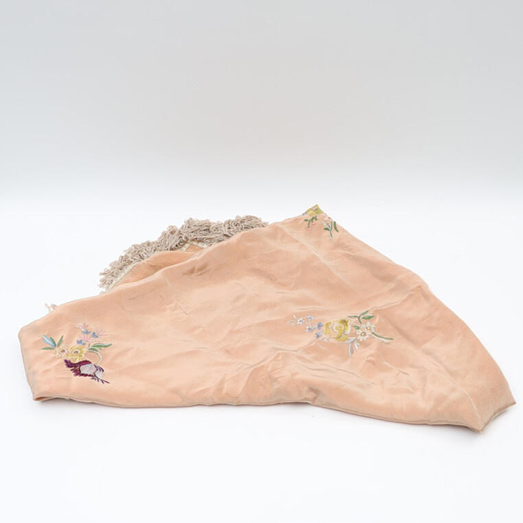 SHAWL, with embroidered decor and fringe.