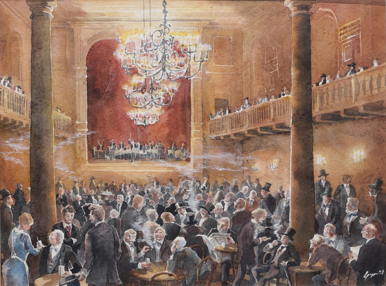 OIDENTIFIERAD KONSTNÄR. Bernssalonger with blue August Strindberg, watercolour, signed and dated 90.