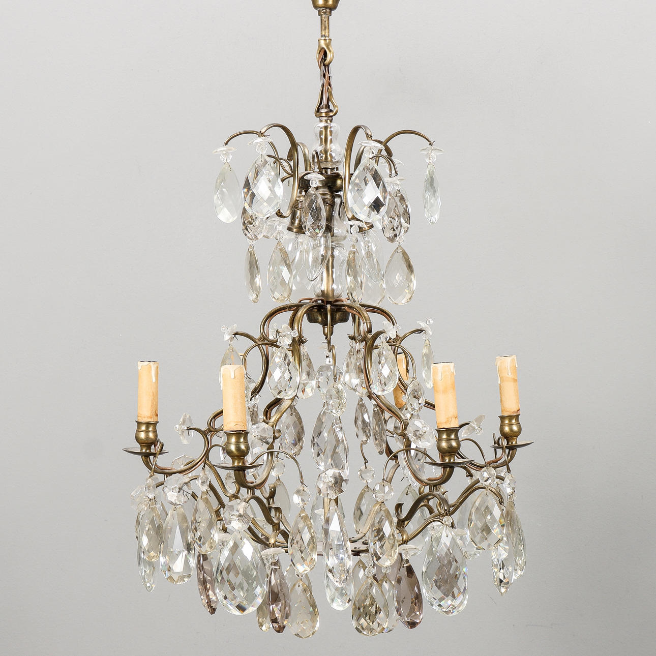 KRISTALLKRONA barockstil, 6 ljusarmar.