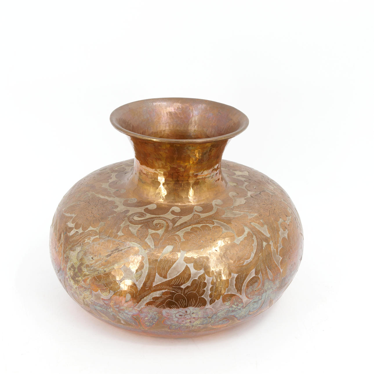 A copper vase with silver accents, Mexico.