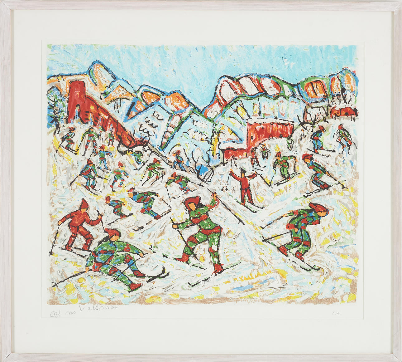 UNO VALLMAN. Skier, lithograph in colours, E.A, signed.