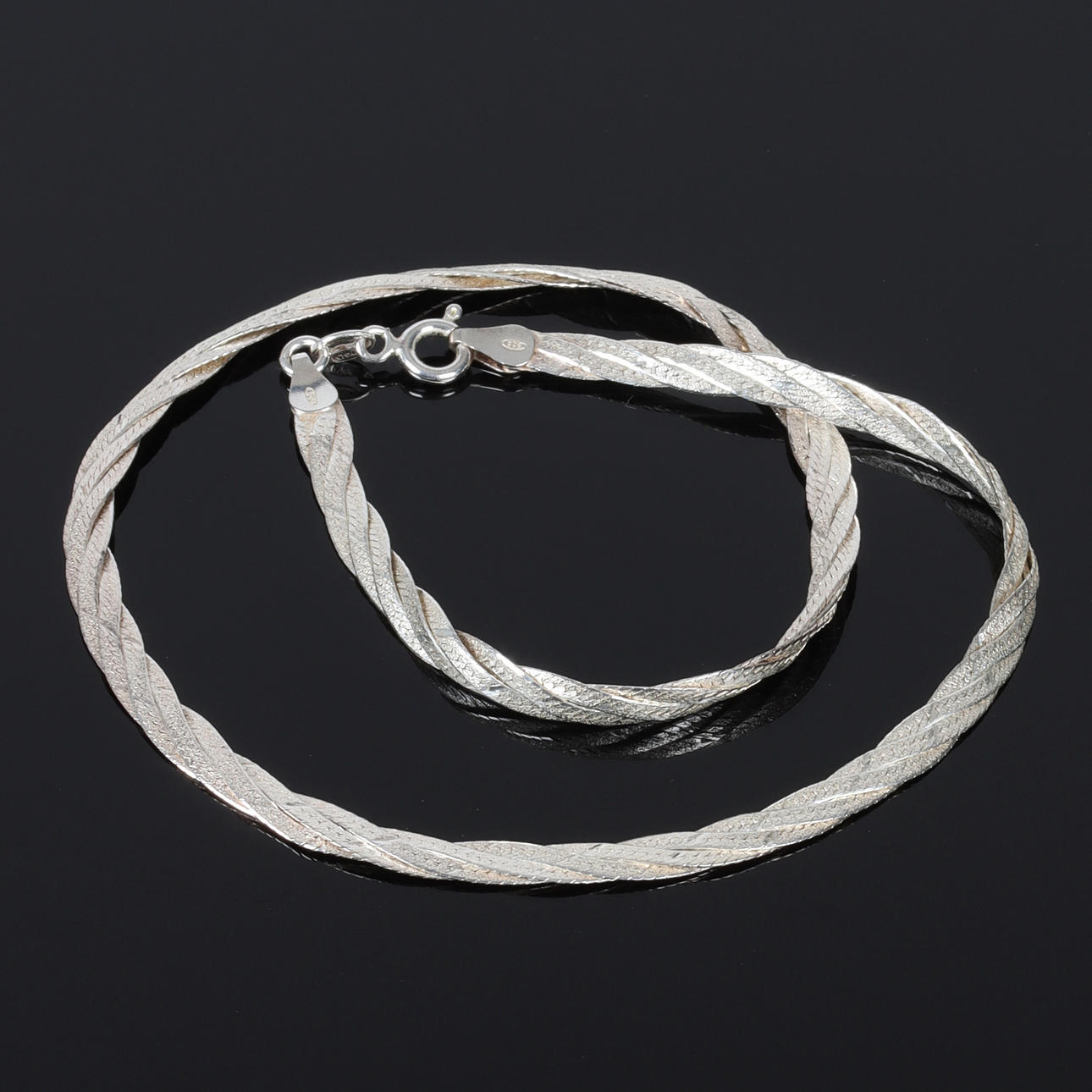 COLLIER, Sterling silver, flätad länk, Italien. 1900-tal.