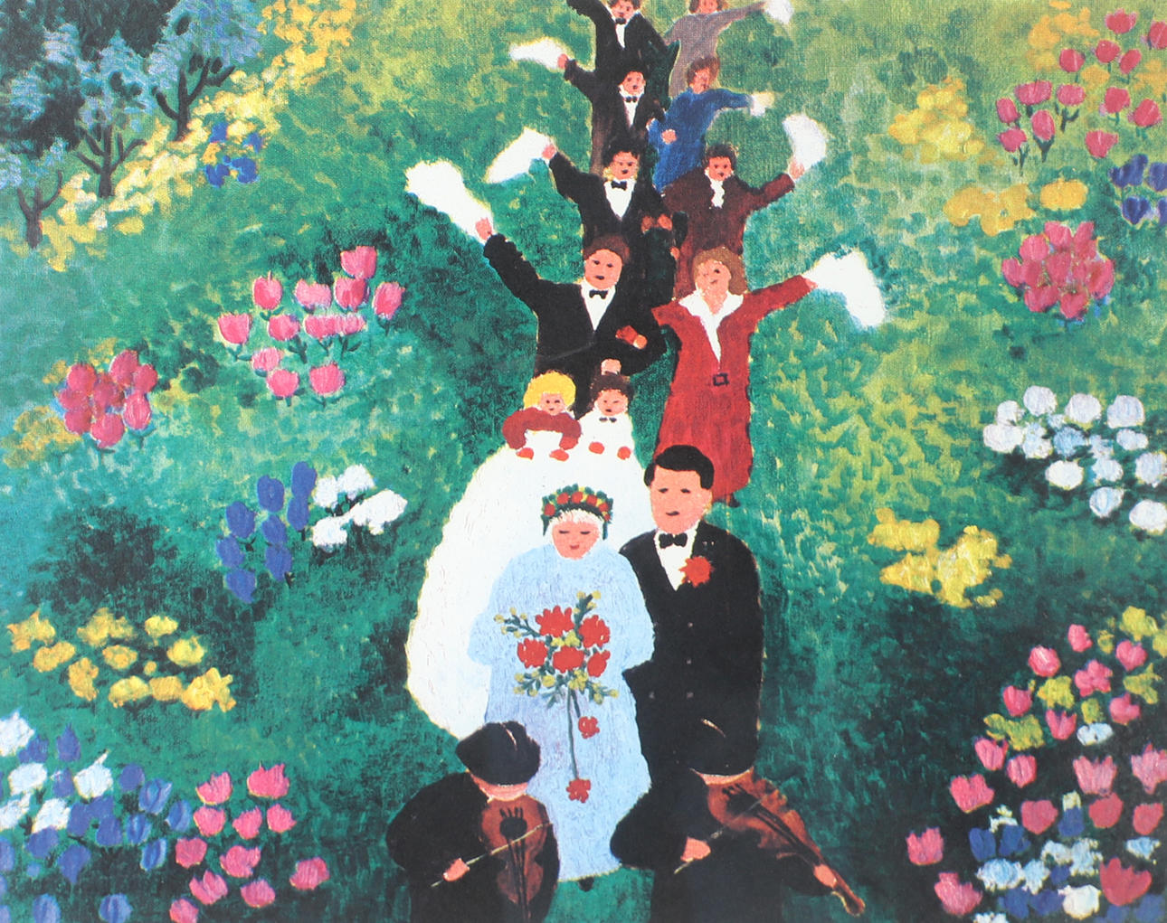 EDITH JANSSON. Wedding entourage, colour lithograph, signed.