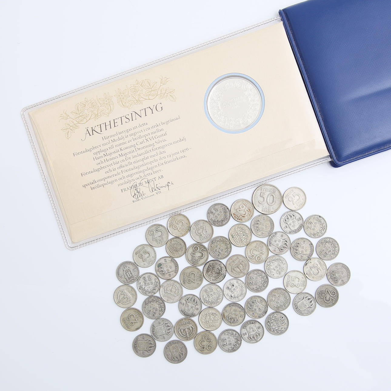 SILVERMYNT 51 st, samt förstadagsbrev, Sverige.