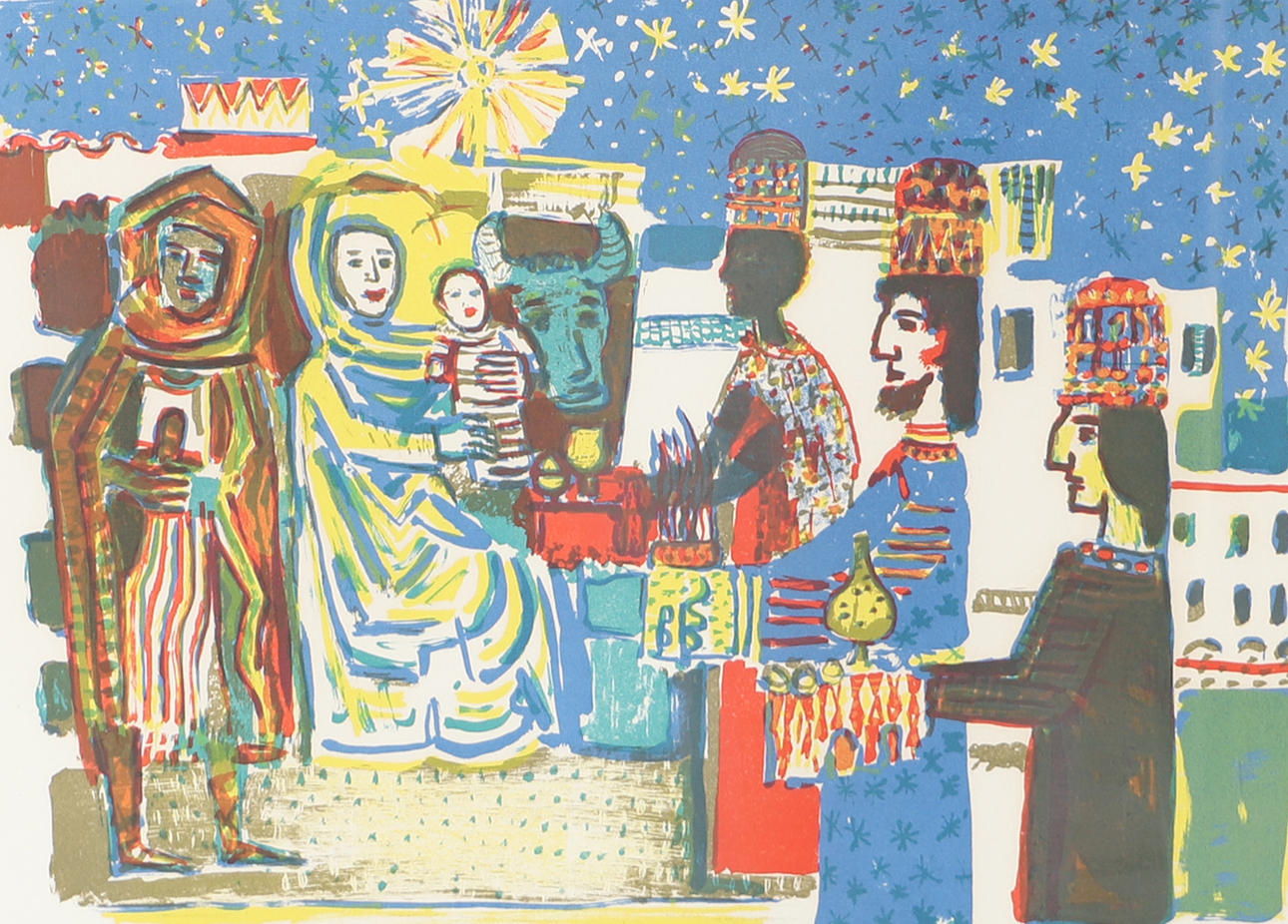 SVEN X:ET ERIXSON. Three Wise Men, lithograph in colours, signed.