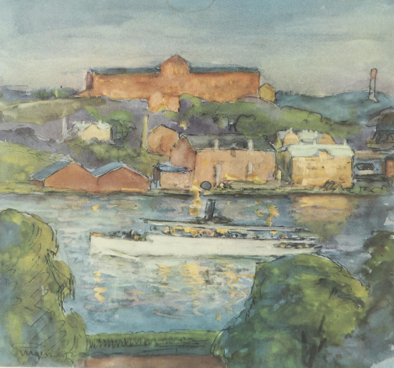 AFTER PRINS EUGEN. Canal boat, print, signed Eugen.