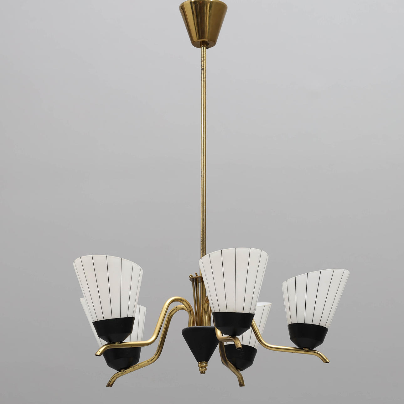 A 5-point ceiling lamp, brass & glass, 1950/60s.