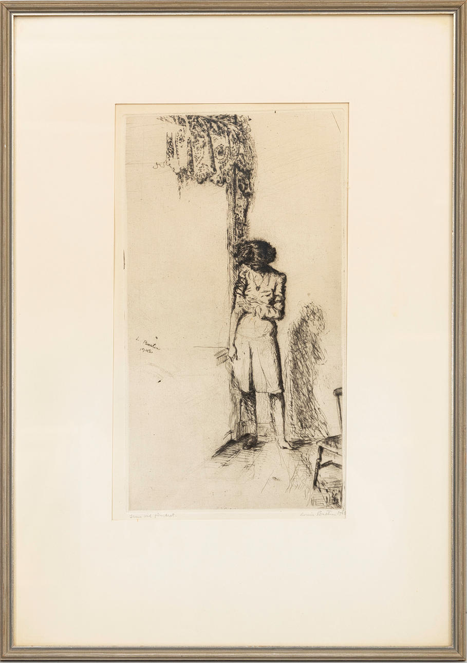 LOUIS BASTIN. “Irma at the window”, etching, signed, dated 1942.