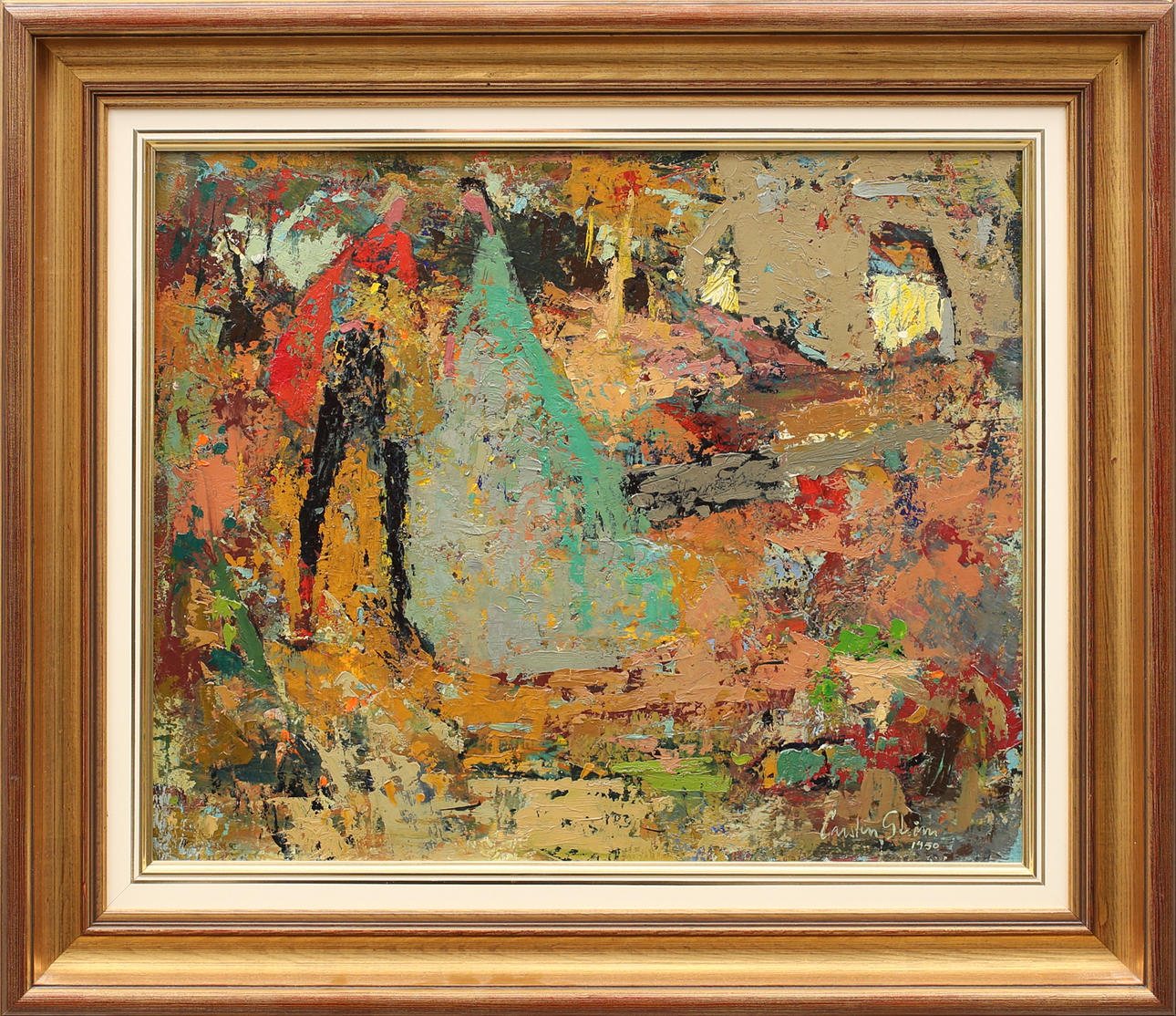 CARSTEN STRÖM. "I sagans trädgård", olja på pannå, signerad och daterad 1950.