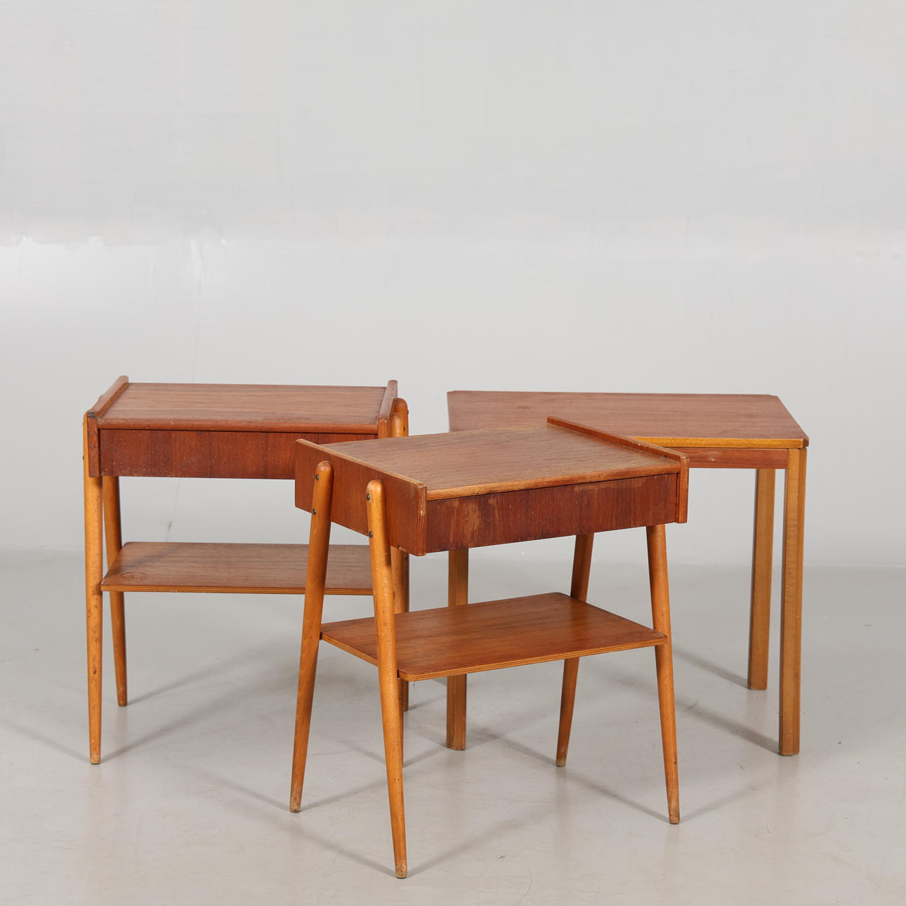 BEDSIDE TABLE 1 pair and side table, teak mid 20th century.
