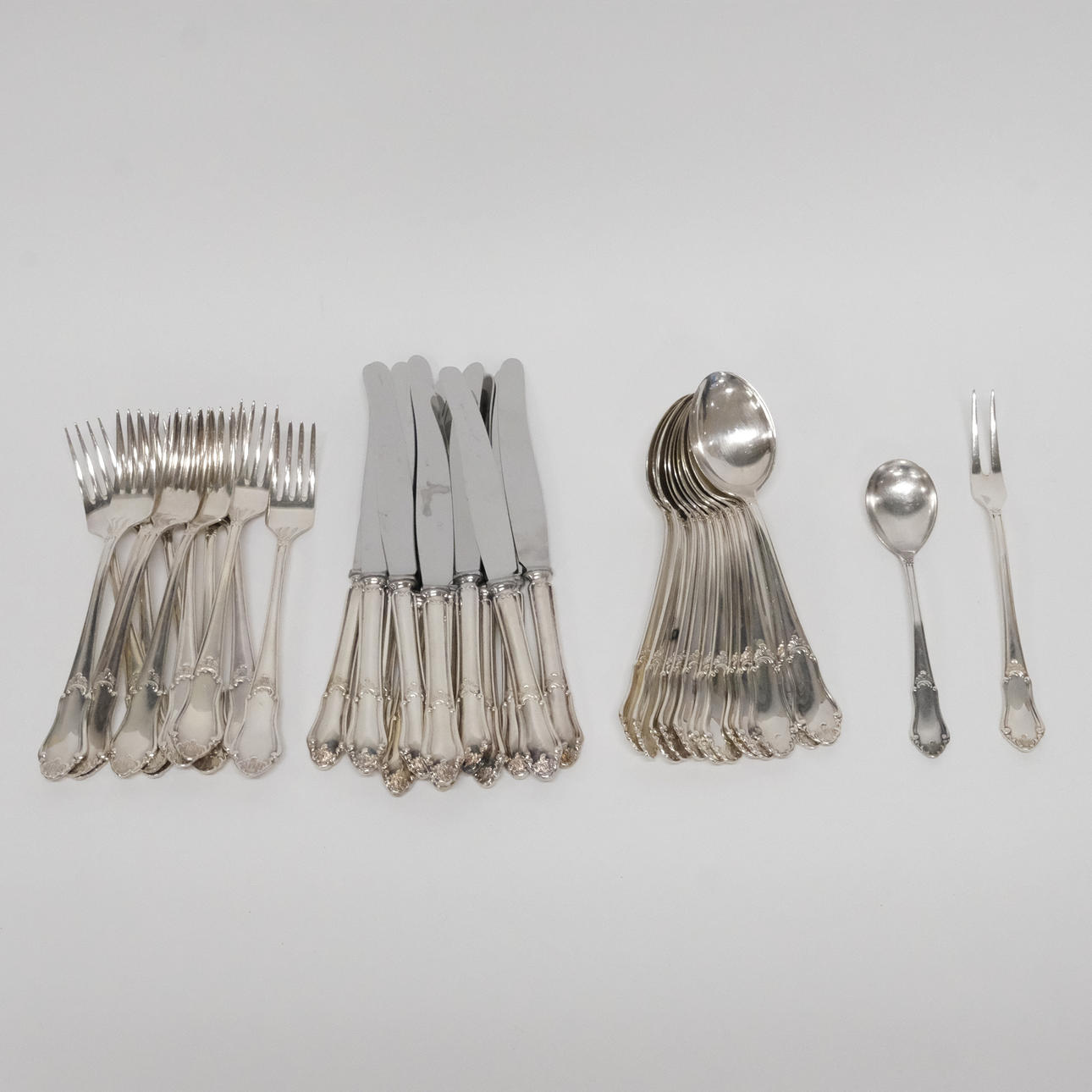 CUTLERY, NICKEL SILVER, "EVA “, 38 PIECES.