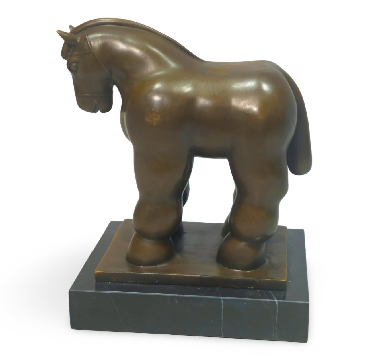 Signed Miló. Bronze horse figure with marble base.