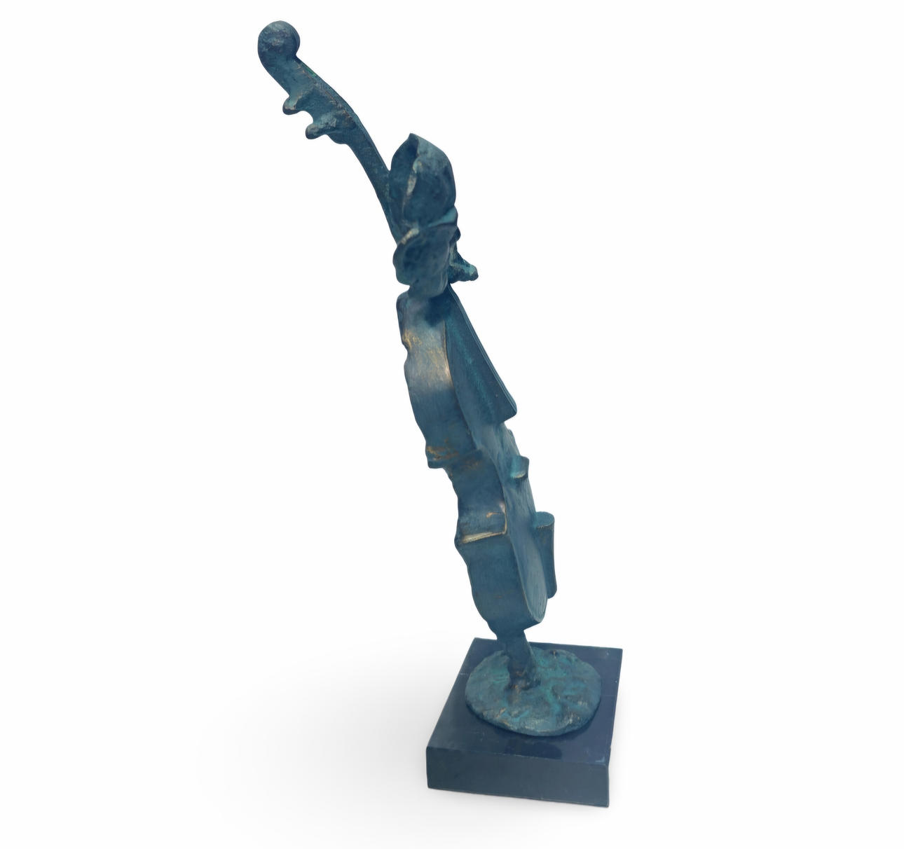 Cellist in iron and marble base.