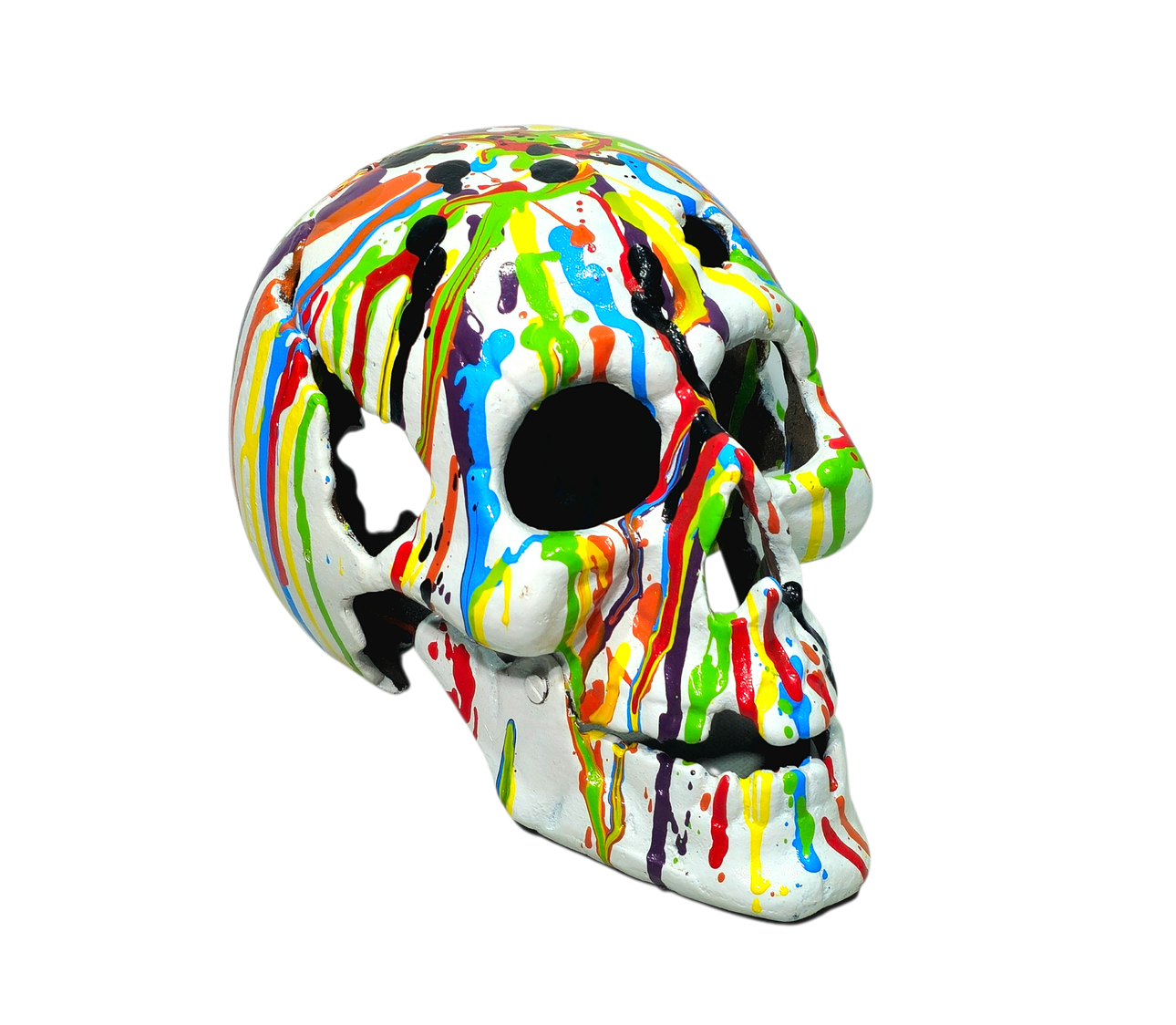 Skull in multicolored fluid painted iron.