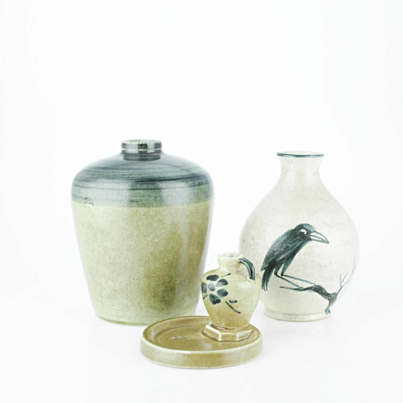 ÅKE HOLM. Vases, 3 pcs. stoneware, signed, Höganäs.