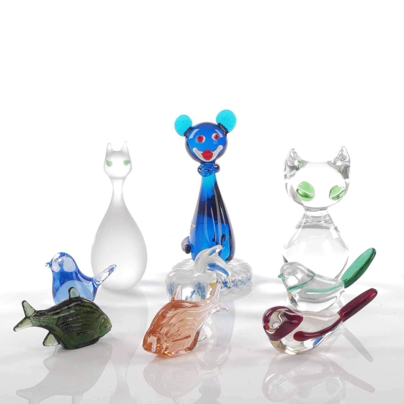 FIGURINER, 9 st, konstglas, Gullaskruf.