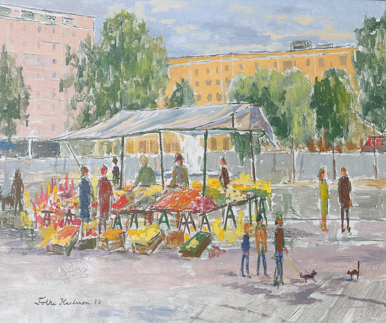 FOLKE KARLSSON. Oil on canvas, “Torget i Västertorp”, signed and dated ...