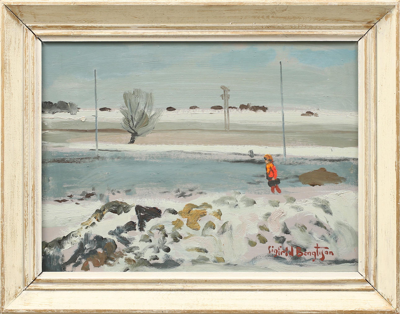 SIGFRID BENGTSSON. "Vinterlandskap Staffanstorp" olja på pannå, signerad.