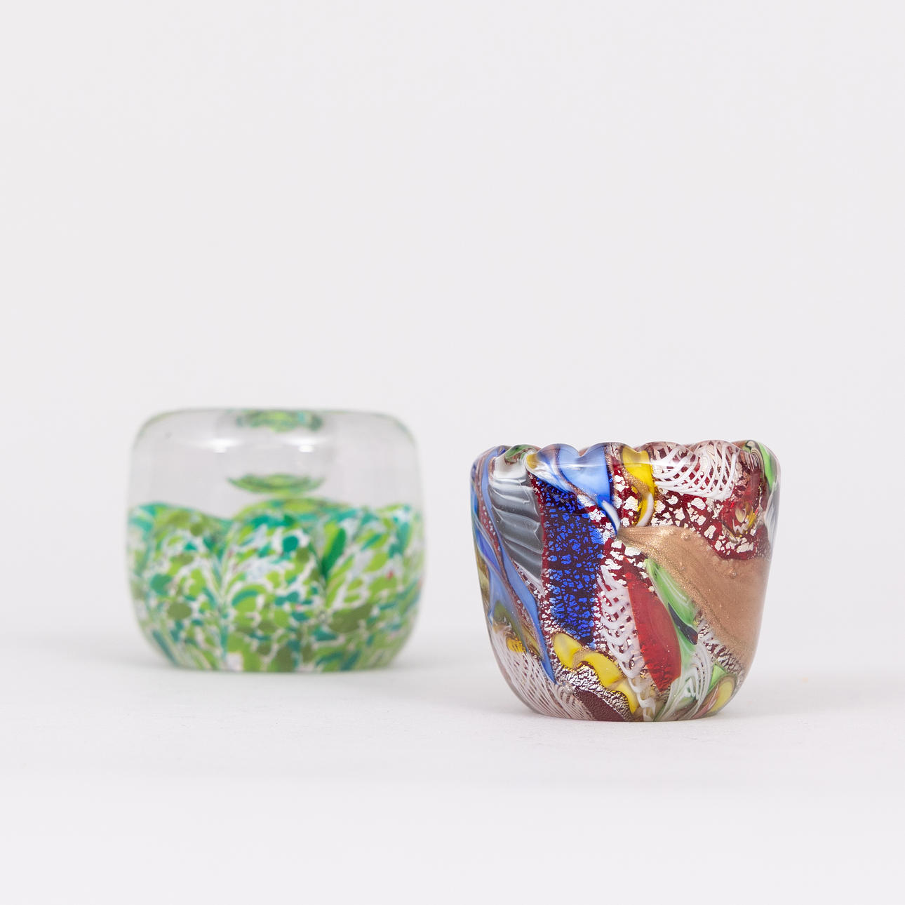 A bowl/candlestick, 2 pcs, possibly Murano, Italy.