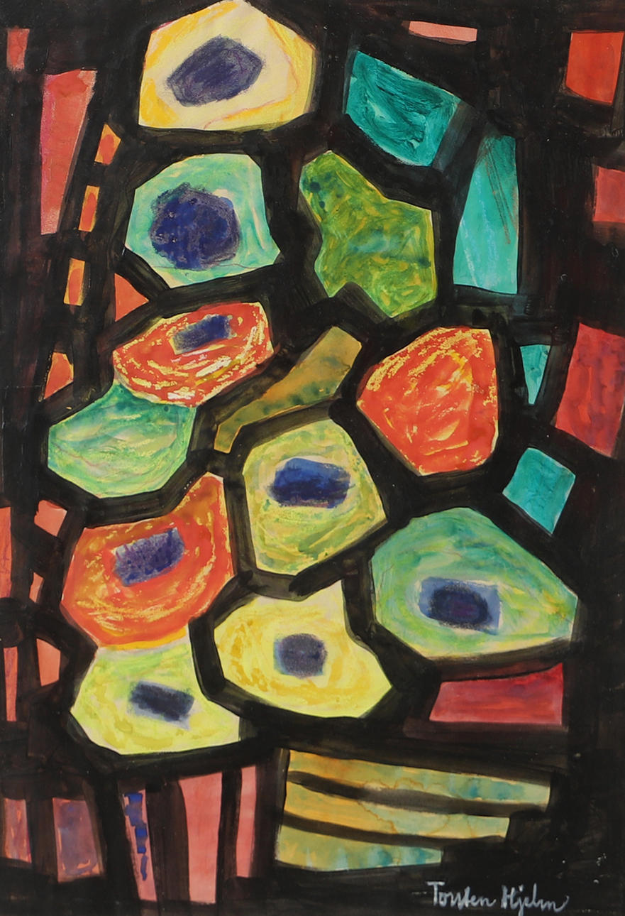 TORSTEN HJELM. Composition, mixed media, signed.