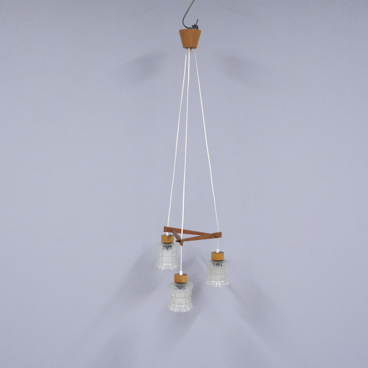 CEILING LAMP, TEAK AND GLASS, 1960S.