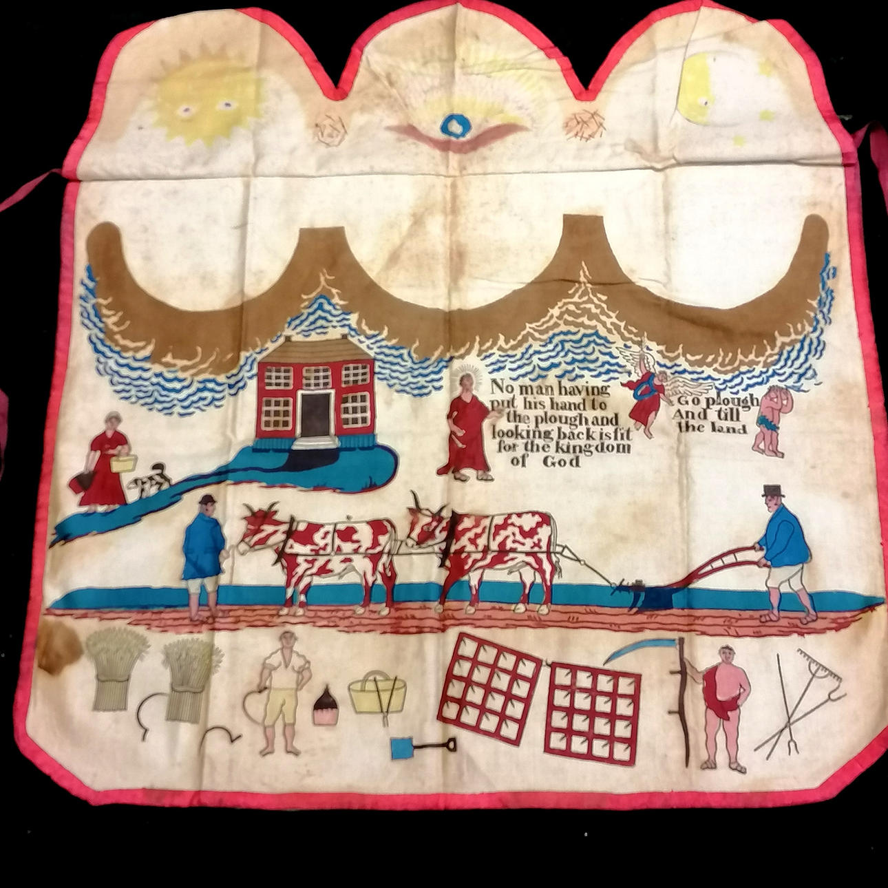 c.1800 MASONIC PRINTED COTTON APRON.