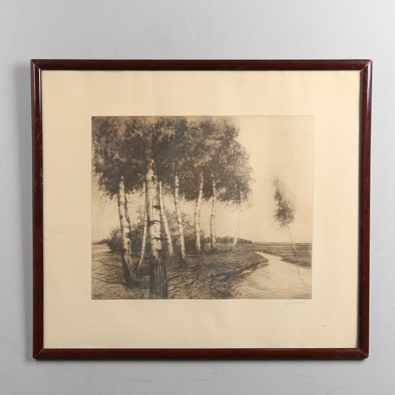 OIDENTIFIERAD KONSTNÄR. Etching. “Björkdunge”, signed.