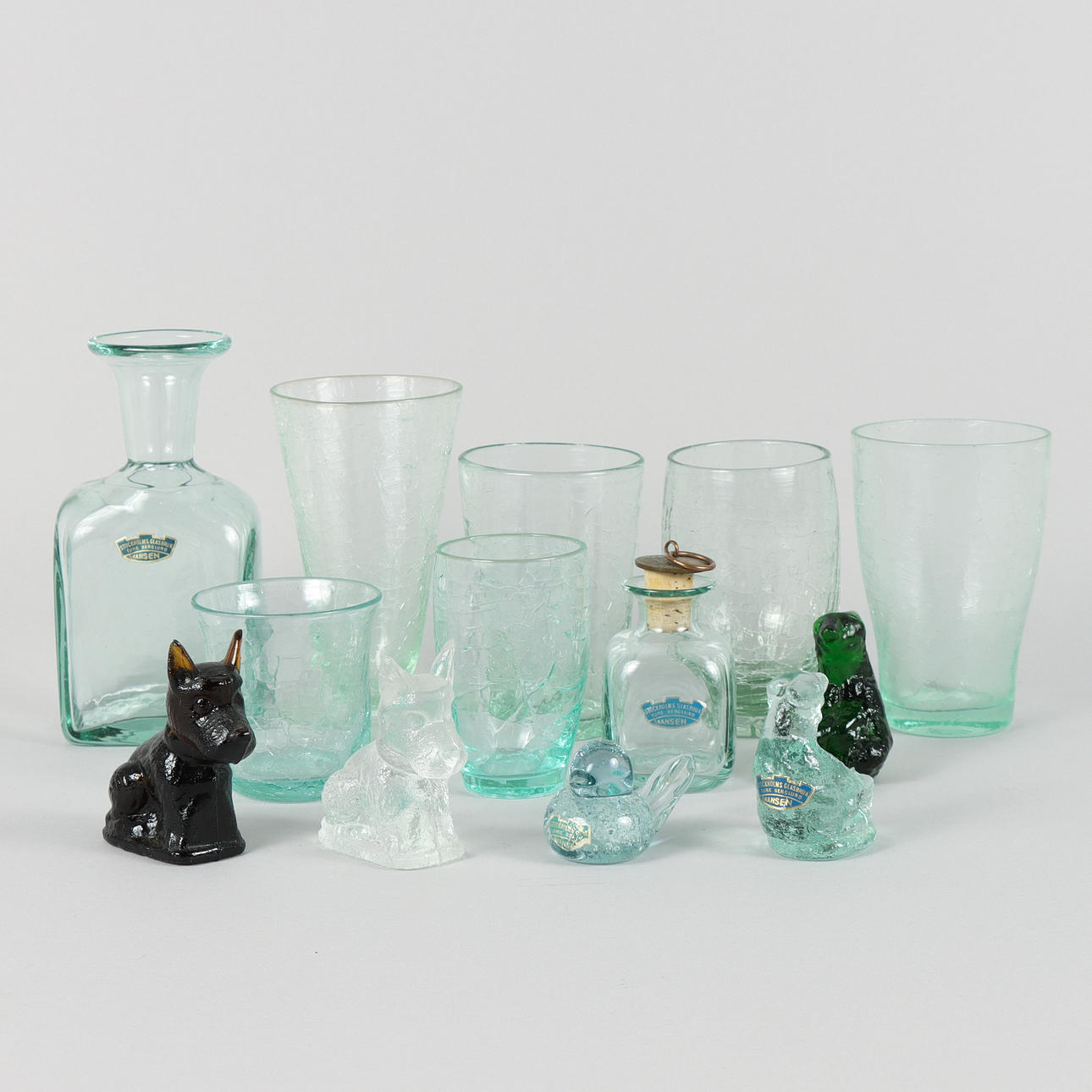 13 glass objects, Stockholms Glasbruk, Skansen.