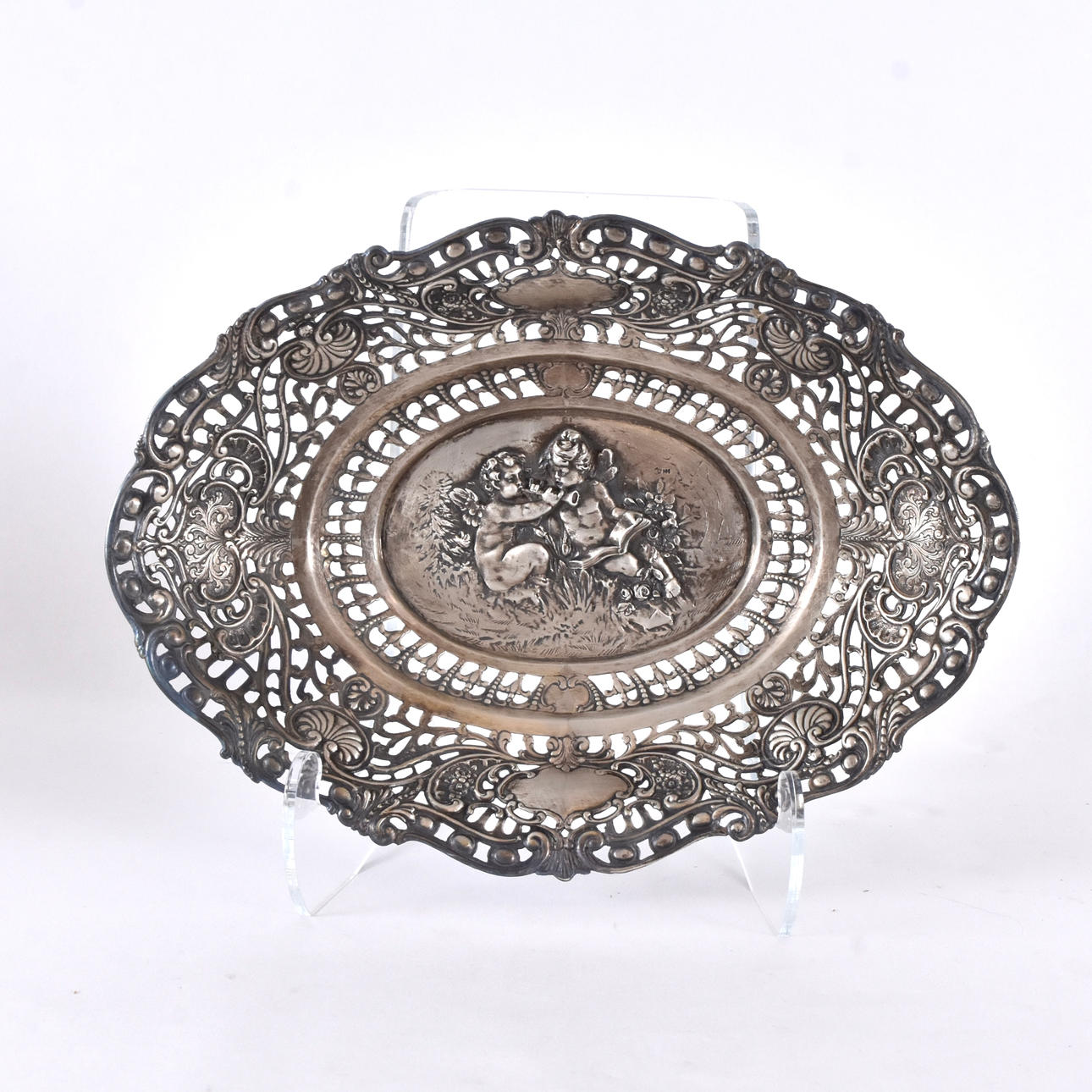 A silver lattice bowl, 20th century.