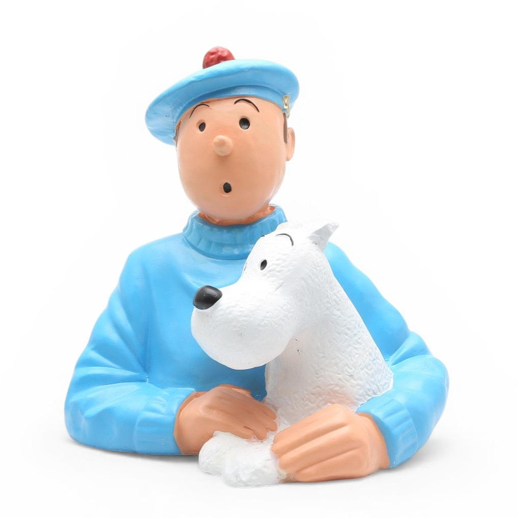 “Tintin and Snowy,” polychrome polyester sculpture.