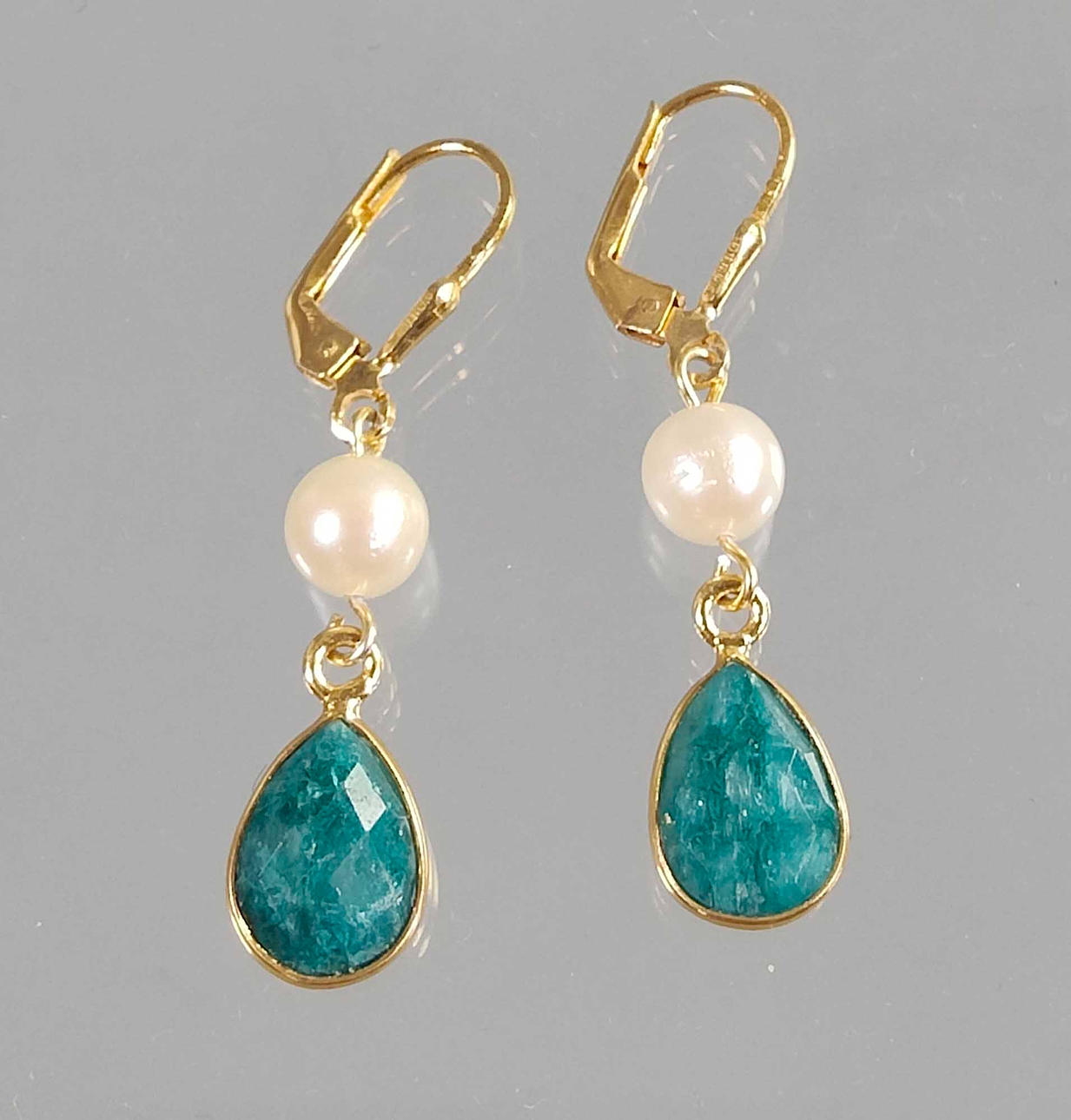 EMERALD PEARL EARRINGS, 925 SILVER.