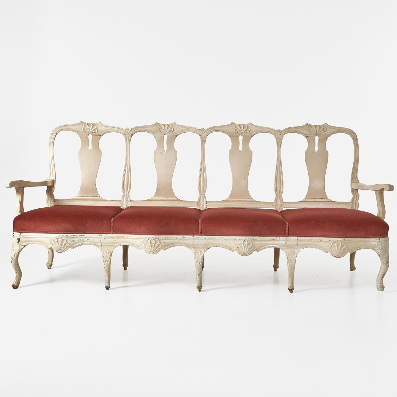 A sofa, rococo, 18th century, painted, cut decor.