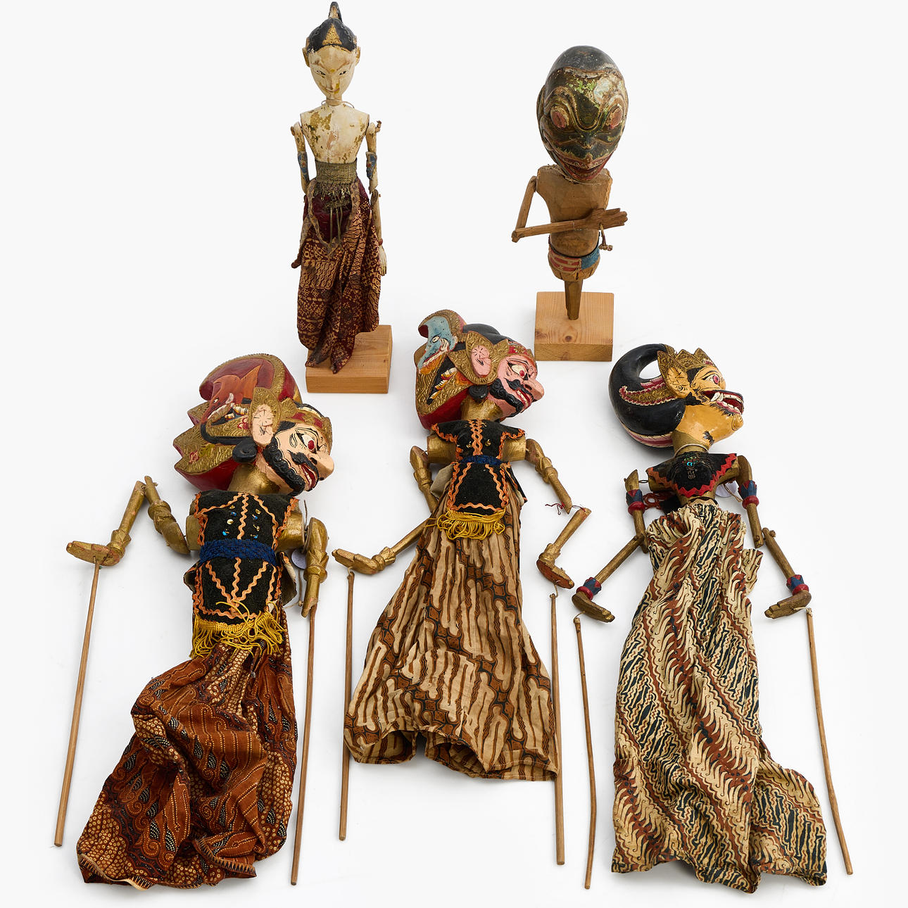 WAYANG GOLEK, 5 st marionettdockor, Java, Indonesien, 1900-tal.
