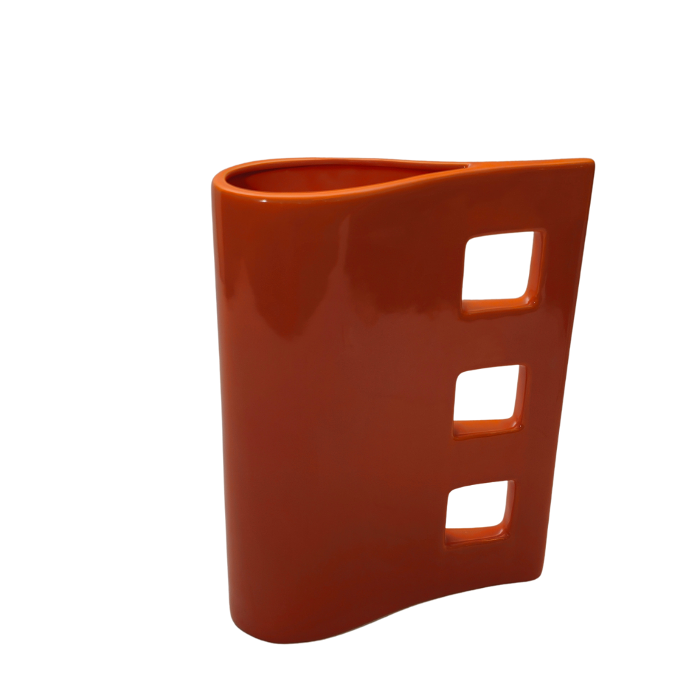 “FOLD” VASE IN ORANGE GLAZED CERAMIC.