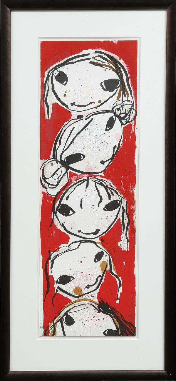 LISA RINNEVUO. Composition with figures, lithograph in colours, signed and numbered 145/230.